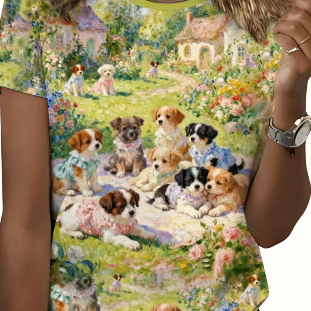 Cute Puppy Garden Print Tee in Pastel Multi - Picture 7 of 9